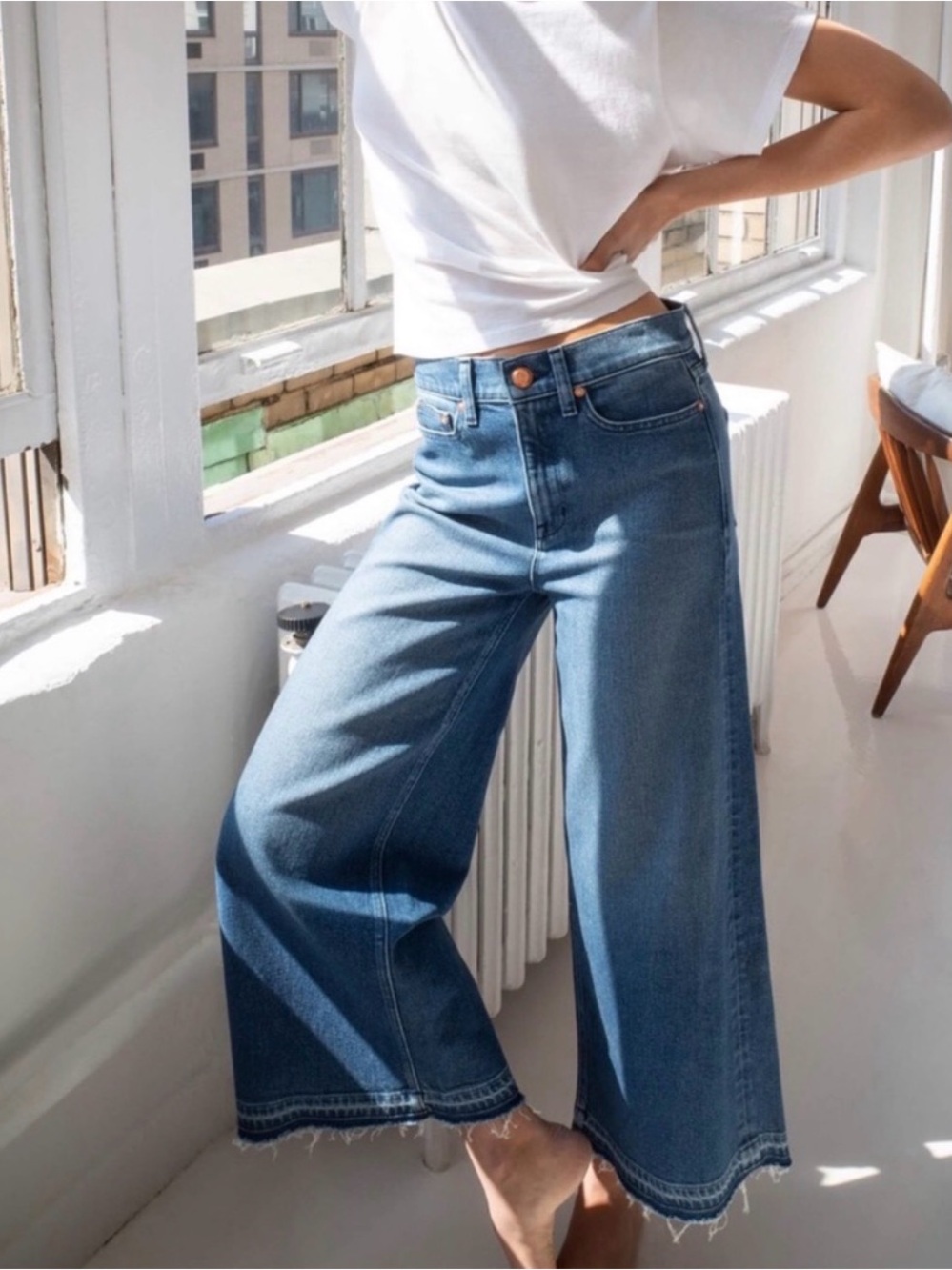 AYR The Must Wide Leg Crop Jeans Raw Hem High Rise Size 30 - Picture 1 of 8